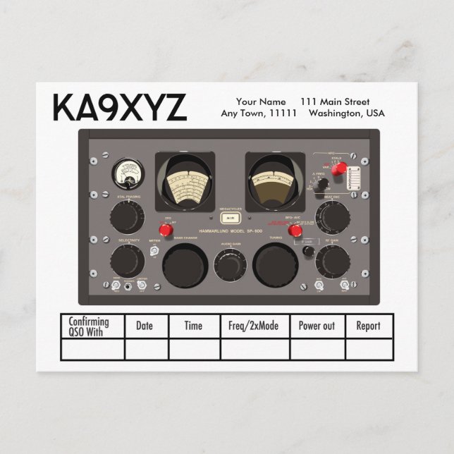 Cartão Postal QSL do receptor de rádio clássico Hammarlund SP-60 (Frente)
