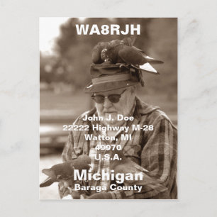 Cartão Postal QSL PCs HAM Radio Op man pombos-correio