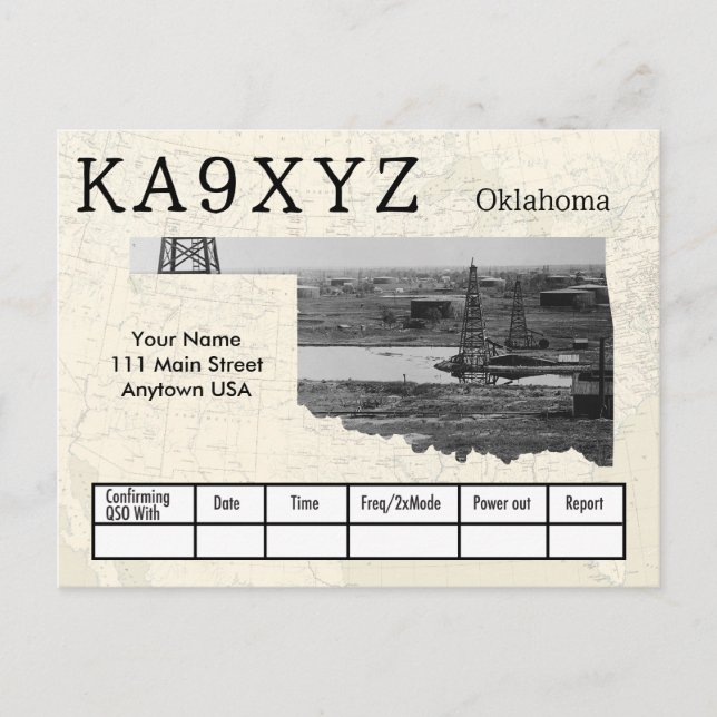 Cartão Postal QSL Personalizado de Recorte em Forma de Oklahoma (Frente)