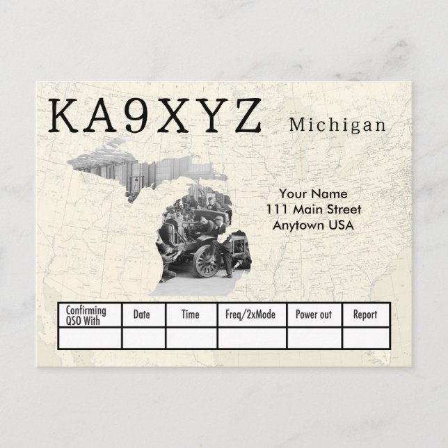 Cartão Postal QSL Personalizado do Desligamento em Forma de Mich (Frente)