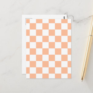 Cartão Postal Quadrados xadrez laranja pêssego branco geométrico