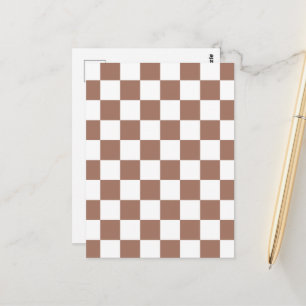 Cartão Postal Quadrados xadrez marrom mocha branco geométrico re
