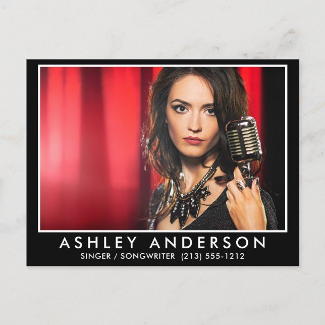 Cartão Postal Quadro Branco da Foto do Músico Cantor (Frente)