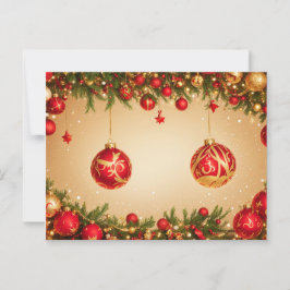 Cartão Postal Quadro de Enfeites de natal Elegante Vermelho e Do
