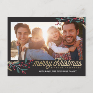 Cartão Postal Quadro de Fotografias do Red Berries Dourado Fel