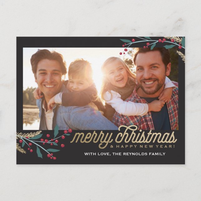 Cartão Postal Quadro de Fotografias do Red Berries Dourado | Fel (Frente)