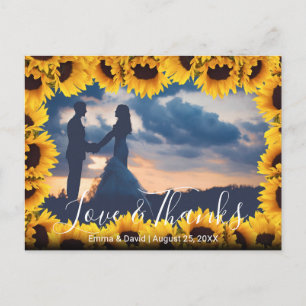 Cartão Postal Quadro de Girassol Rústico Casamento Foto Obrigado