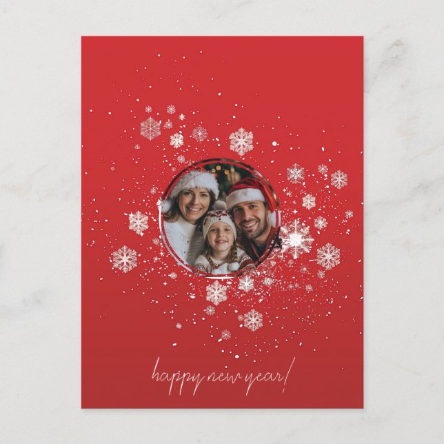 Cartão Postal Quadro de Natal Vermelho com Flocos de Neve (Frente)