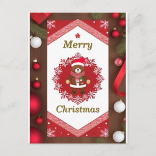 Cartão Postal 🎄 Quadro de Neve de Inverno Urso Mágico ❄️ Natal
