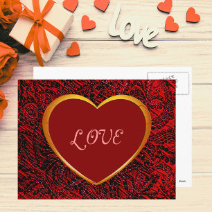 Cartão Postal Quadro Dourado de amor cardíaco com cartão-posta