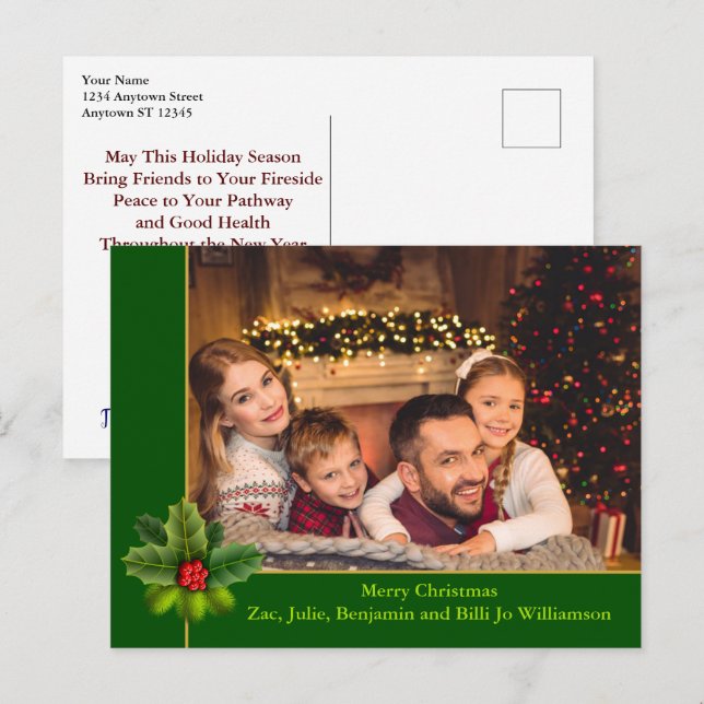 Cartão Postal Quadro Dourado e verde natalino com fotografia Hol (Frente/Verso)