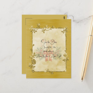 Cartão Postal Quadro Elegante Brilhante Dourado Save the Date