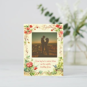 CARTÃO POSTAL QUADRO FLORAL VINTAGE FOFO COM CITAÇÃO DE AMOR DOC