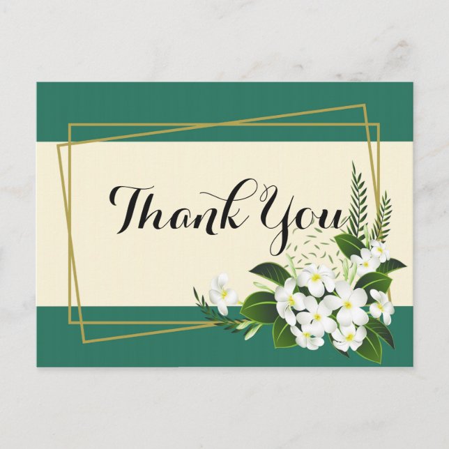 Cartão Postal quadro geométrico elegante floral brancoObrigado (Frente)