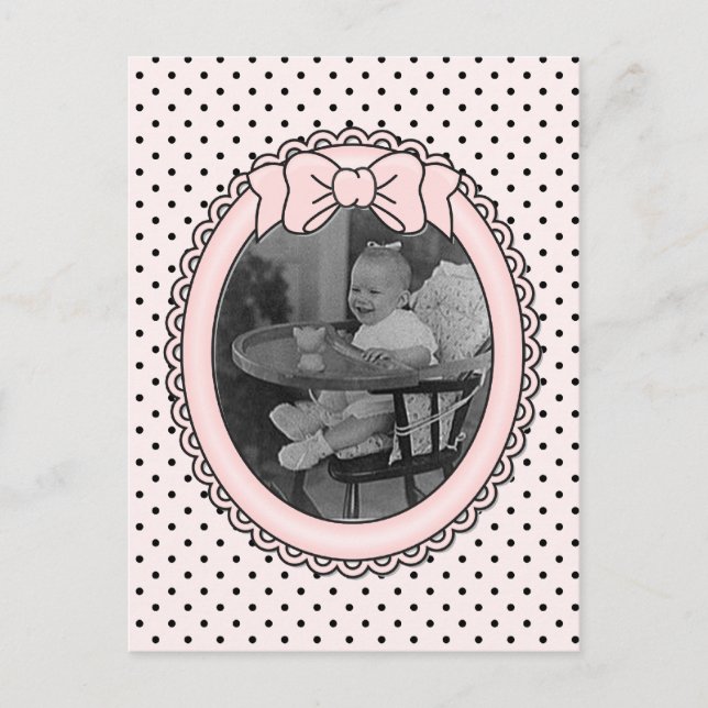 Cartão Postal Quadro Oval Rosa com Arco - Personalize com o seu  (Frente)