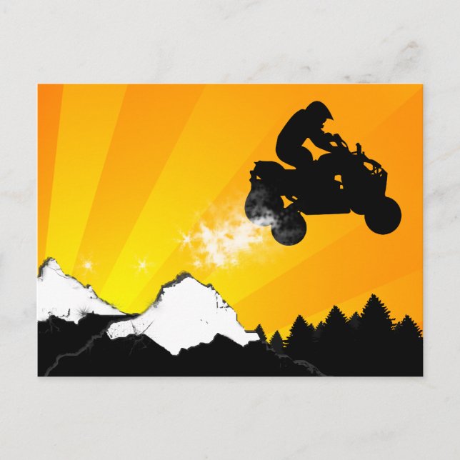 Cartão Postal quads. pôr do sol laranja. (Frente)