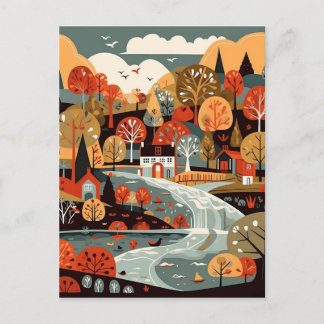 Cartão Postal Quaint Scandi Village Art