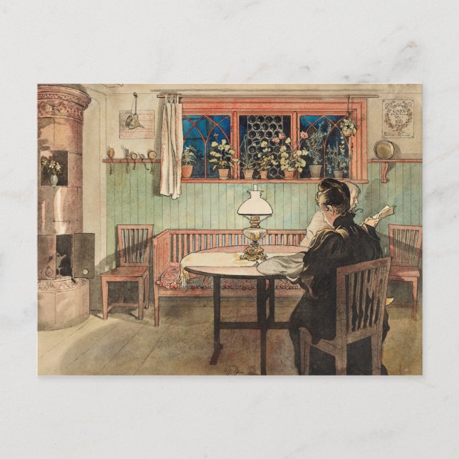 Cartão Postal Quando as crianças foram para a cama de Larsson (Frente)