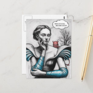 Cartão Postal Quando o Mal se Tornou Bem Mulher Pensando Diabo 