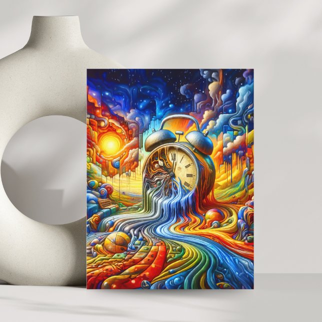 Cartão Postal Quando o tempo se derrete (Reflect on life's fleeting beauty with this surreal, melting clock postcard.)