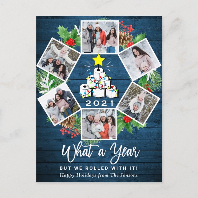 Cartão Postal Quão um ano de quarentena Árvore de Natal 6 Foto (Frente)