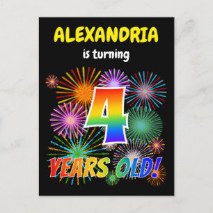 Cartão Postal Quarto aniversário - Fogos de artifício divertid