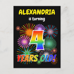 Cartão Postal Quarto aniversário - Fogos de artifício divertidos
