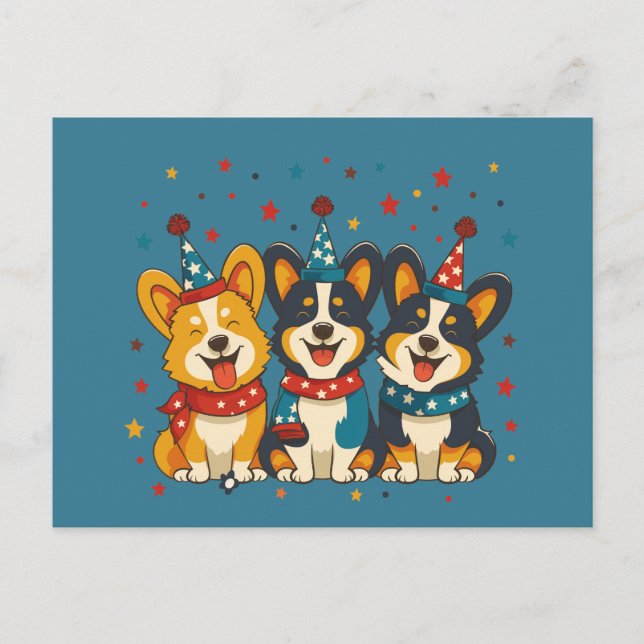 Cartão Postal Quarto De Julho, Pembroke Welsh Corgi Dogs (Frente)