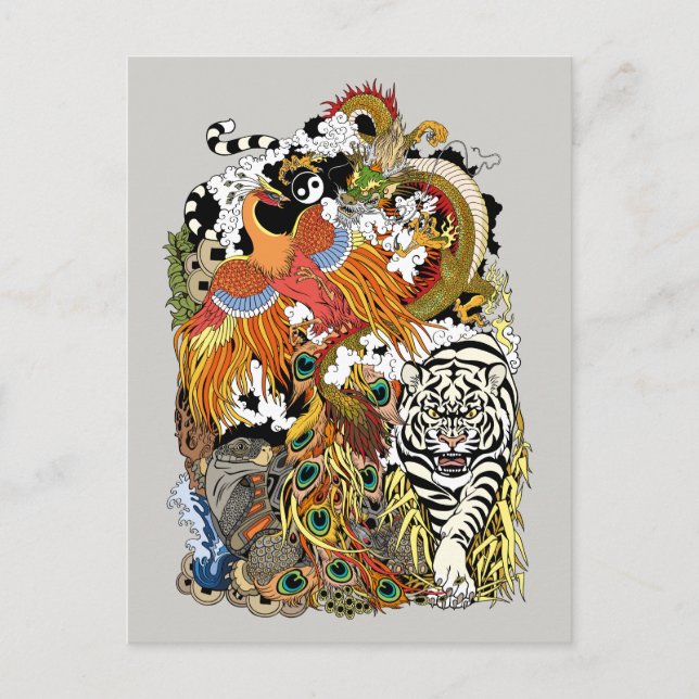 Cartão Postal quatro animais celestes (Frente)