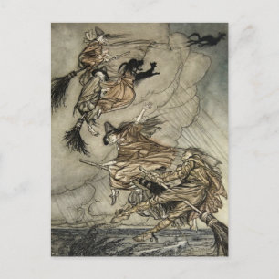 Cartão Postal Quatro Bruxas "Pela Chaminé" por Arthur Rackam
