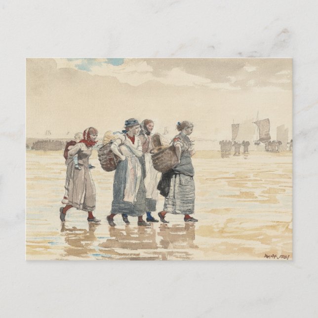 Cartão Postal Quatro esposas de peixes na praia | Winslow Homer (Frente)