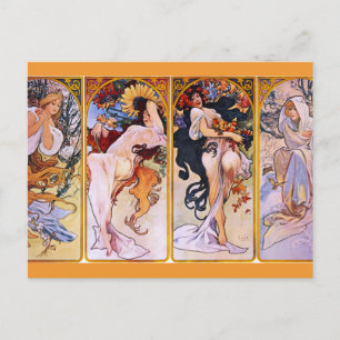 Cartão Postal Quatro estações por Alfons Mucha Art Deco Nouveau