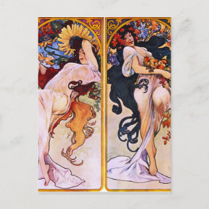 Cartão Postal Quatro estações por Alfons Mucha Art Deco Nouveau