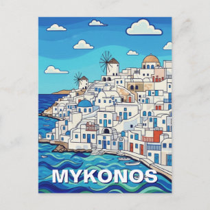 Cartão Postal Quatro Moinhos de Vento em Mykonos Grécia Cíclades