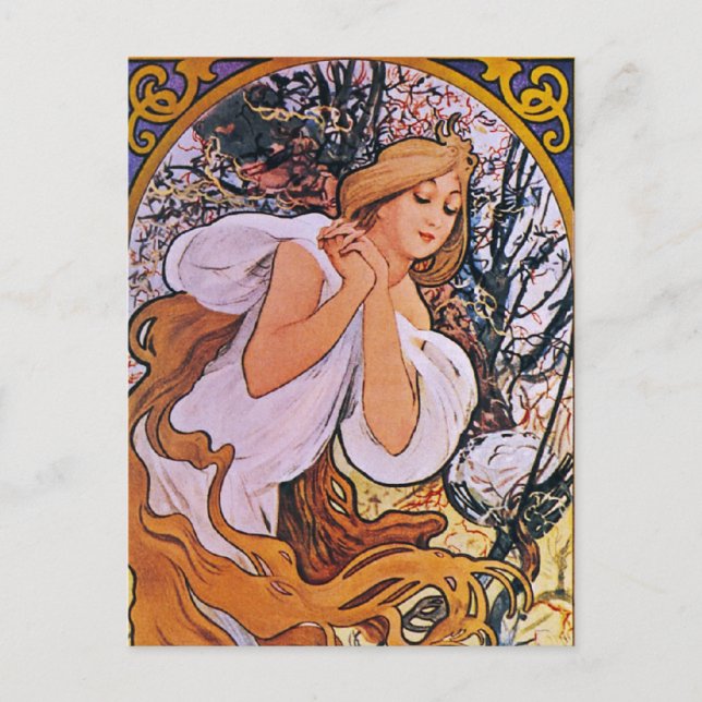 Cartão Postal Quatro Sasons Alfons Mucha (Frente)