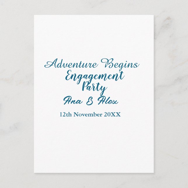 Cartão Postal que comece a aventura nome da festa de noivado (Frente)