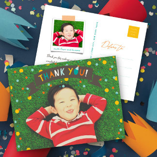 Cartão Postal Que Diversão Confete Menino Aniversário Obrigado F