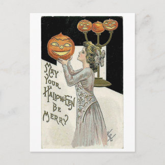 Cartão Postal Que seu Halloween seja alegre mulher e abóbora