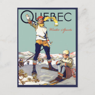 Cartão Postal Quebec, esportes de inverno no Canadá, casal de es