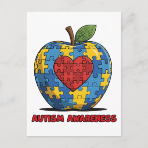 Cartão Postal Quebra-cabeça da Conscientização do Autismo Maçã C