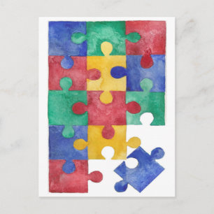 Cartão Postal Quebra-cabeça de aquarela de consciência do Auti