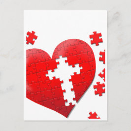 Cartão Postal Quebra-cabeça do coração do amor cristão