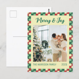Cartão Postal Quebra-cabeça Vermelha Natal, Feliz Verde e Joy Fo