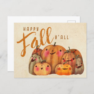 Cartão Postal Queda de Ação de Graças do Outono Pumpkin Cute Hal