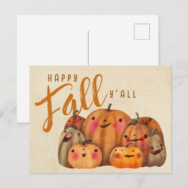 Cartão Postal Queda de Ação de Graças do Outono Pumpkin Cute Hal (Frente/Verso)