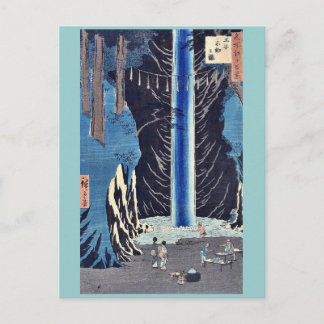 Cartão Postal Quedas de Fudo, Oji por Ando, Hiroshige Ukiyoe