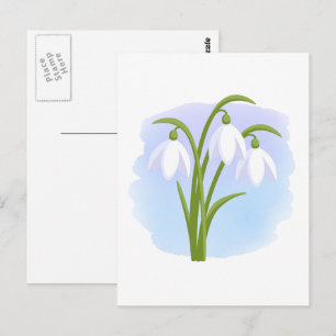 Cartão Postal Quedas de neve - Flores de primavera em Azul de Aq