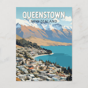 Cartão Postal Queenstown Nova Zelândia Viagem Art Vintage