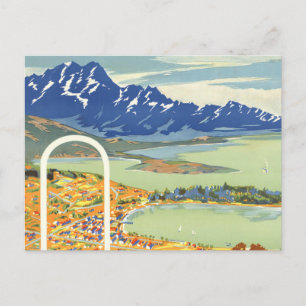 Cartão Postal Queenstown, Viagens vintage da Nova Zelândia
