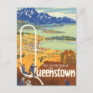 Cartão Postal Queenstown, Viagens vintage da Nova Zelândia